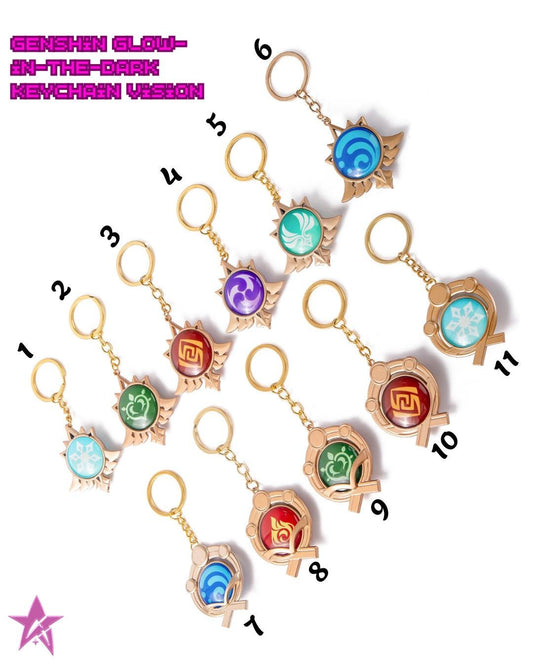 Hand-made Genshin glow-in-the-dark Keychain Vision Pyro Key Chain Gold Toy Figure Key Chain Genshin Character Cosplay Accessories