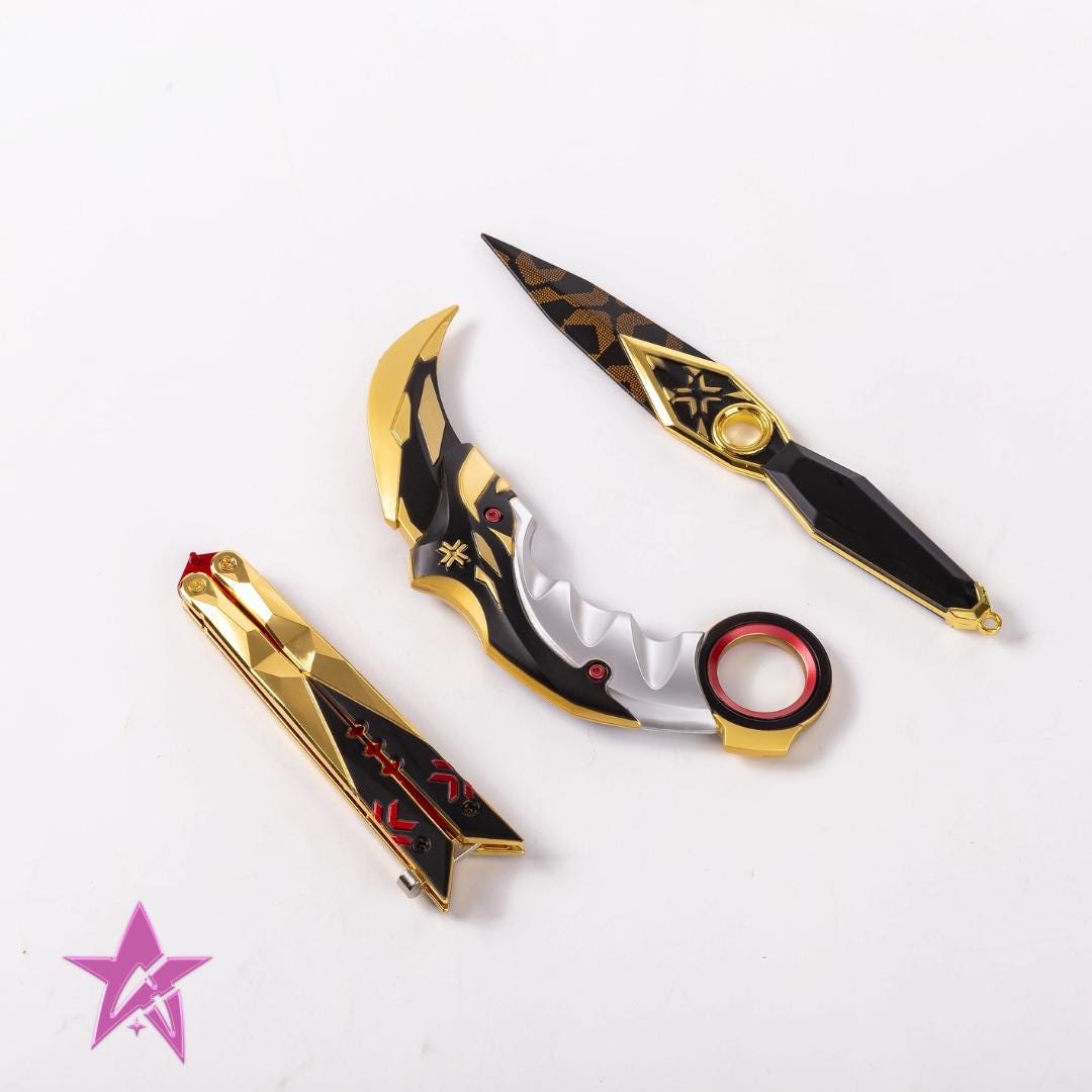 Valorant Champions Collection – 3D printed Karambit, Butterfly, Kunai (Blunt, Cosplay & Display) + Free Stand