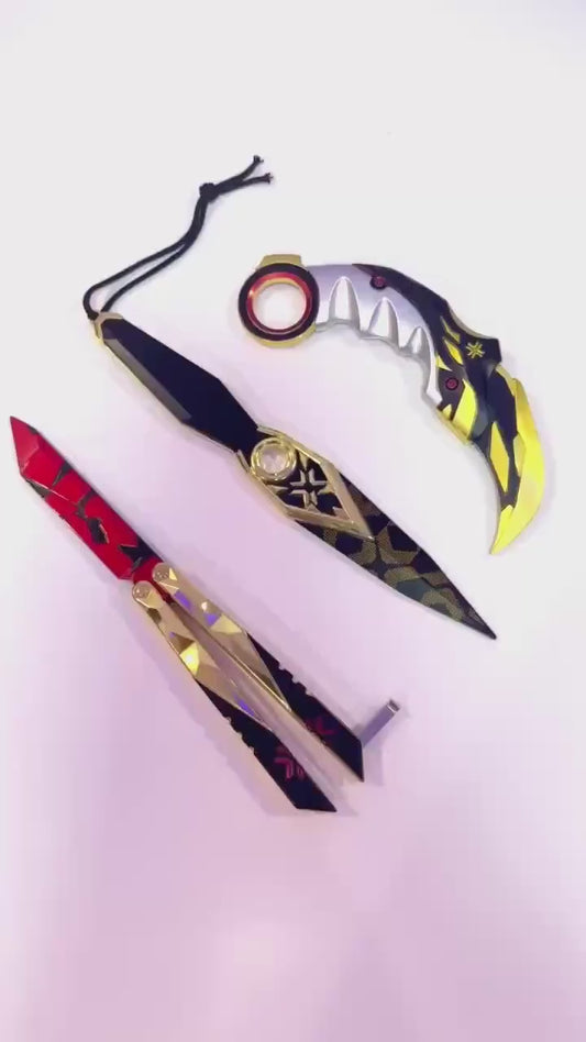 Valorant Champions Collection – 3D printed Karambit, Butterfly, Kunai (Blunt, Cosplay & Display) + Free Stand